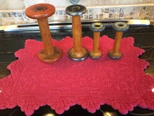 Lot Of 4 Antique Wooden/Metal Thread Yarn Spool Bobbin 