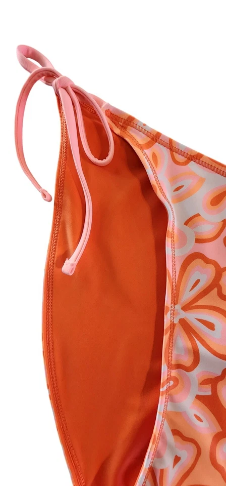 Parte inferior de bikini con corbata lateral reversible para nadar XL floral naranja rosa blanco nueva con etiquetas Foto 4 de 4