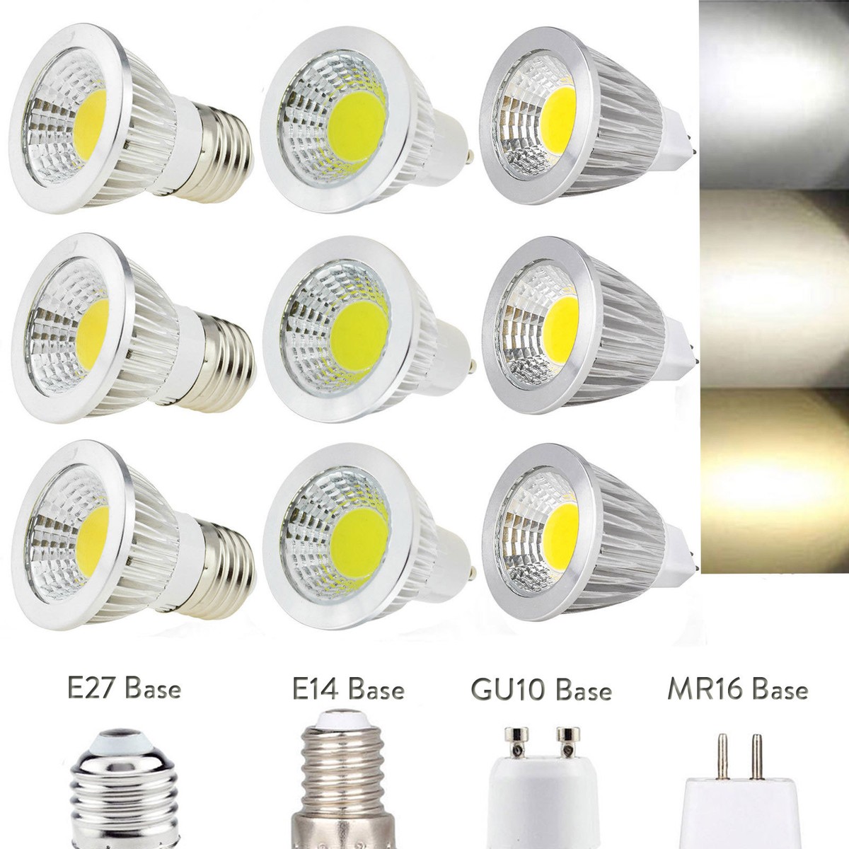 Dimmable LED Spotlight Bulbs - MR16, GU10, E27, E14 Bases | 9W, 12W, 15W, Warm White, 50,000+ Hours