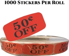 Red 50¢ Off Stickers | Discount Price for Sale | Retail Store Labels 1000/Roll