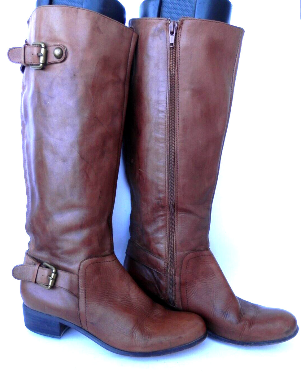Corso Como Brown Leather Sole Knee High Riding Boots w/buckles