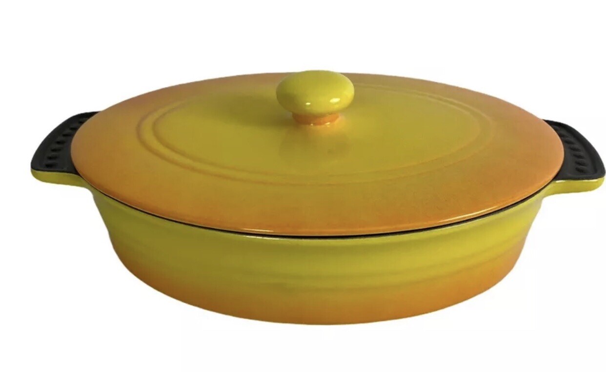New Parini Yellow 10" Oval Ceramic Cast Iron Nonstick Bakeware