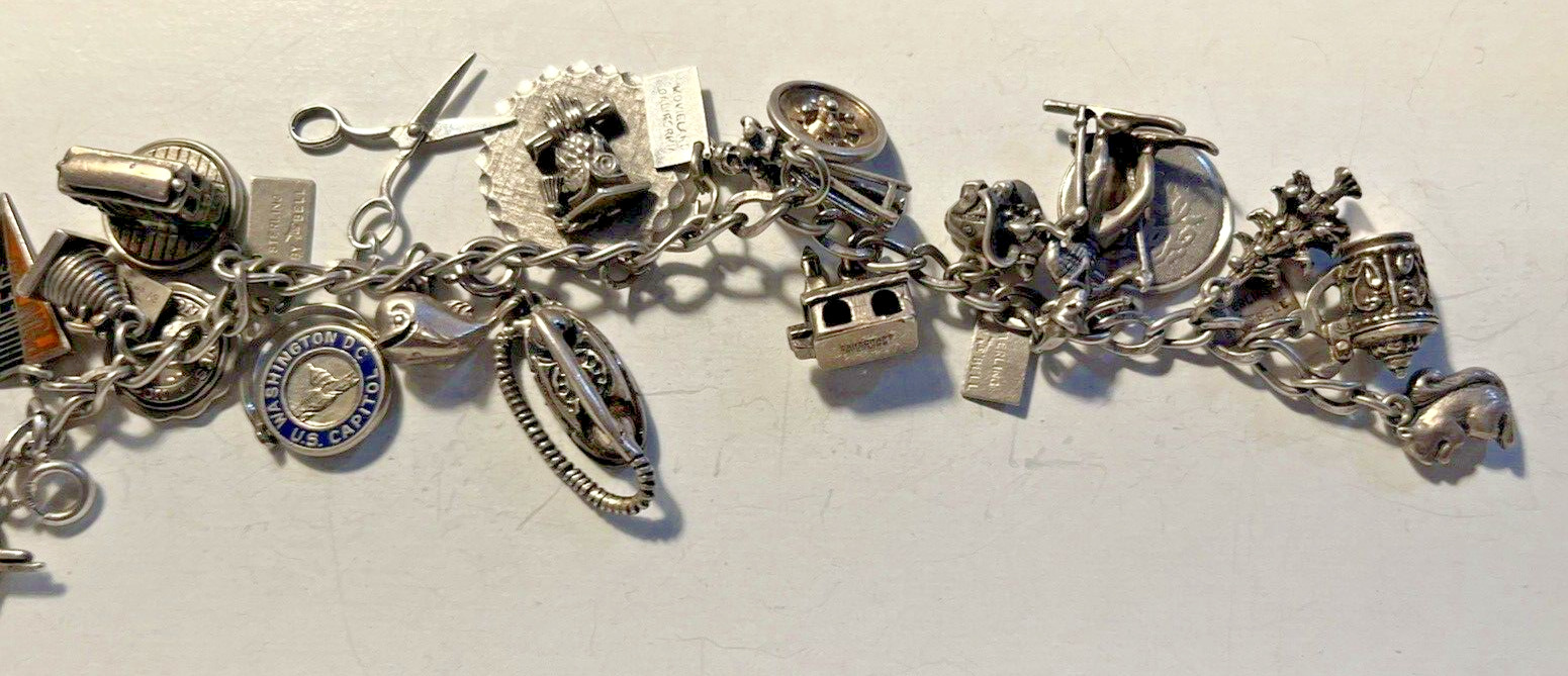 Vintage Sterling Silver 6 1/2 "Charm Bracelet Loa… - image 2