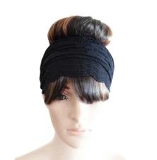 Black Head Wrap. Lace Headband. Wide Hairband. Stretch  Hair Wrap. Hair Piece.