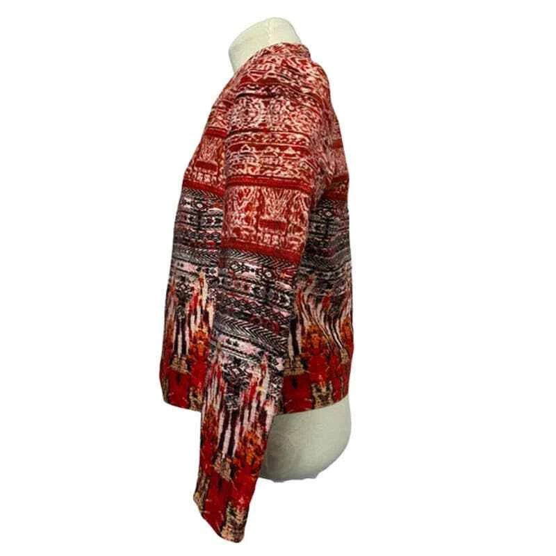 H M Aztec Red Print Open Front Blazer Long Sleeve Women s Size 8
