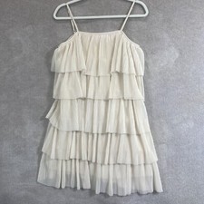 Listicle Dress Womens Small Champagne Beige Mini Layered Pleats Flowy Boho Party