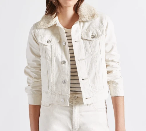 OFF WHITE Giacca Current Elliott THE SHERPA BABY TRUCKER bianco sporco taglia 0 (XS) nuova con etichette ~ $320