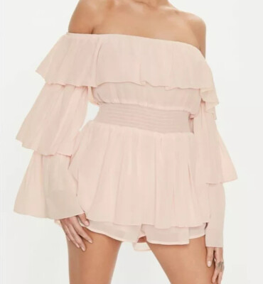 missguided playsuit 10 Blush Bardot Chiffon Double Layer Play Suit