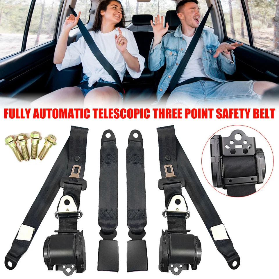 Juego de 2 correas de cinturón de seguridad retráctiles de 3 puntos cinturón ajustable para vehículo de coche Foto 2 de 4