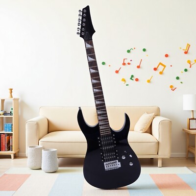 39'' Beginner Super Strat-Style Electric Guitar Set - Full Size HSH Tremolo Black