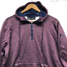 Under Armour Cold Gear Fleece Hoodie Large 1/4 Zip Pullover Fitted Maroon Athlet