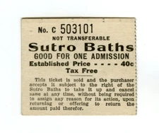 c.1910 SAN FRANCISCO SUTRO BATHS BATHHOUSE~ANTIQUE 40c ADMISSION TICKET STUB