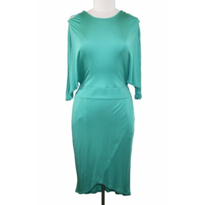 sz 44 NEW $2280 FENDI Runway Sea Green Jersey Knit CAPE BUTTON SLEEVE Snug DRESS sz 44 NEW $2280 FENDI Runway Sea Green Jersey Knit CAPE BUTTON SLEEVE Snug DRESS