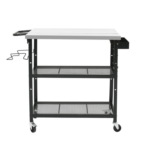 Outdoor Kitchen Cart Stainless Steel Grill Tables Flip Top 3-Tier Storage Shelf - Picture 8 of 11