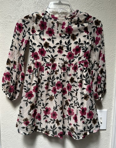 Mia Joy Girls Size 6 Magenta Pink & Brown Cream Floral Dress Long Sleeve EUC - Picture 2 of 6