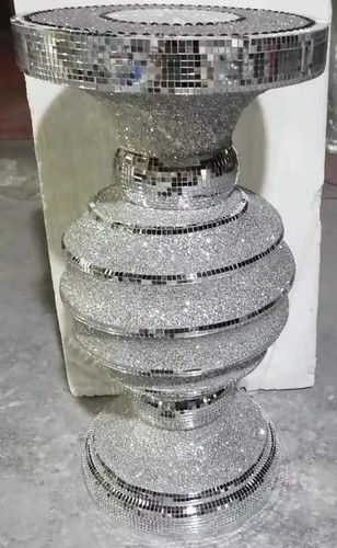 New Style End Table Large 40x60cm Crushed Diamond Crystal Sparkly Silver - Picture 3 of 4