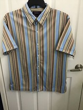 Vtg. Oleg Cassini Multicolor Striped Button S/S Retro Shirt Large