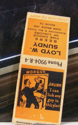   Rare Vintage Matchbook Cover B3 Beer Liquors Drunk Guy In Morgue Humorous Fun