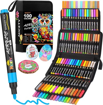 NICETY 100 Stück Acrylmalstifte - 3 mm mittlere Spitze Farbmarker für Rock Paint