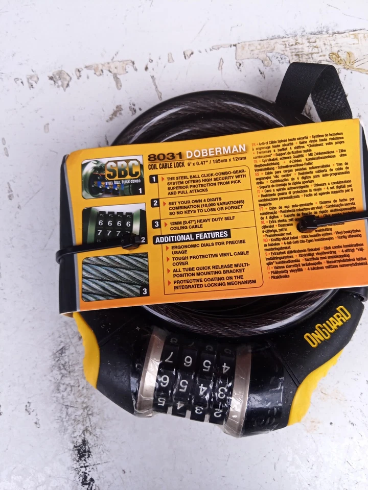OnGuard 8031 Doberman 6'x.47" High Security Self-Coiling Combination Cable Lock — 第 2/4 张图片