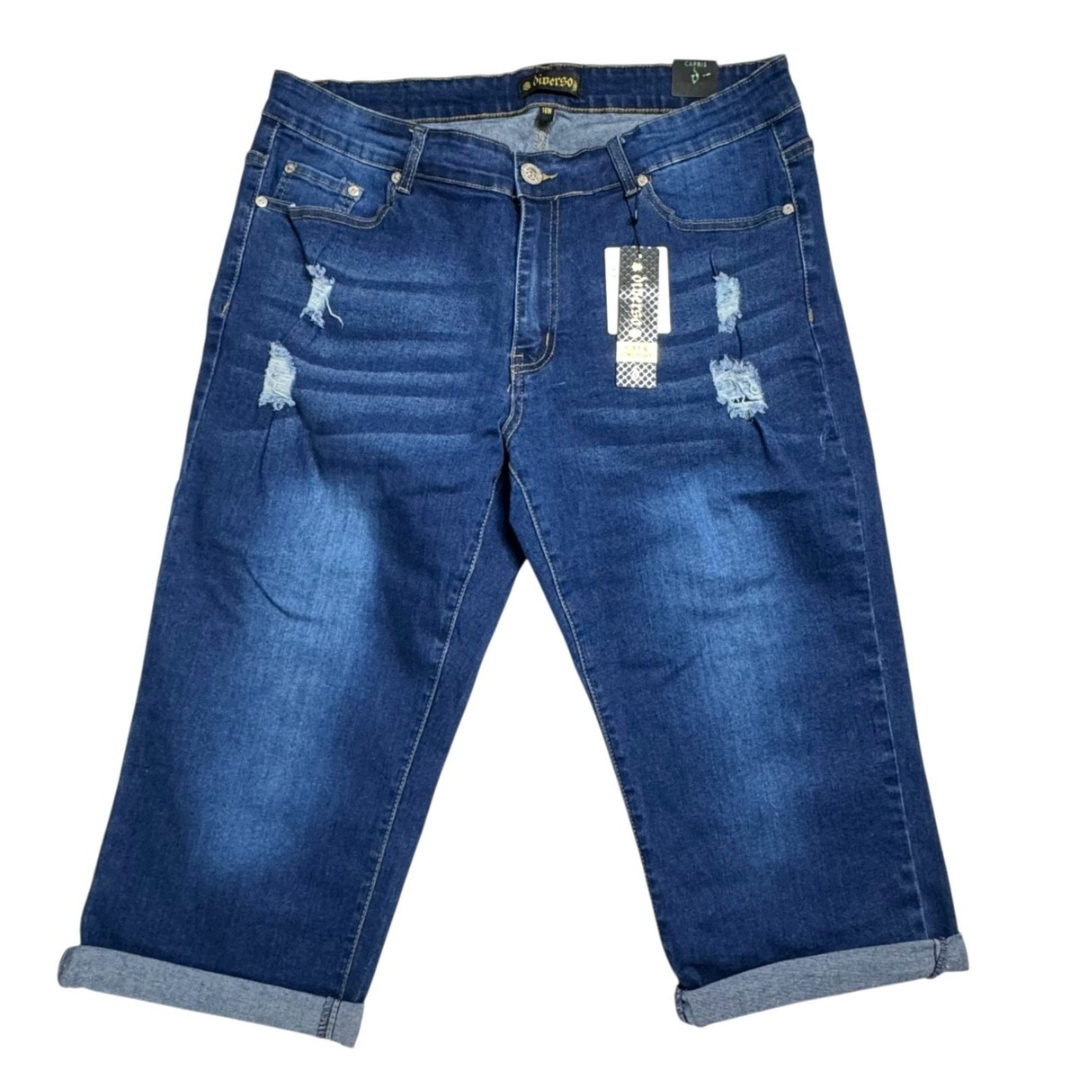 Diverso Womens Distressed Denim Jeans Capris Shorts Blue 16W Soft Stretchy