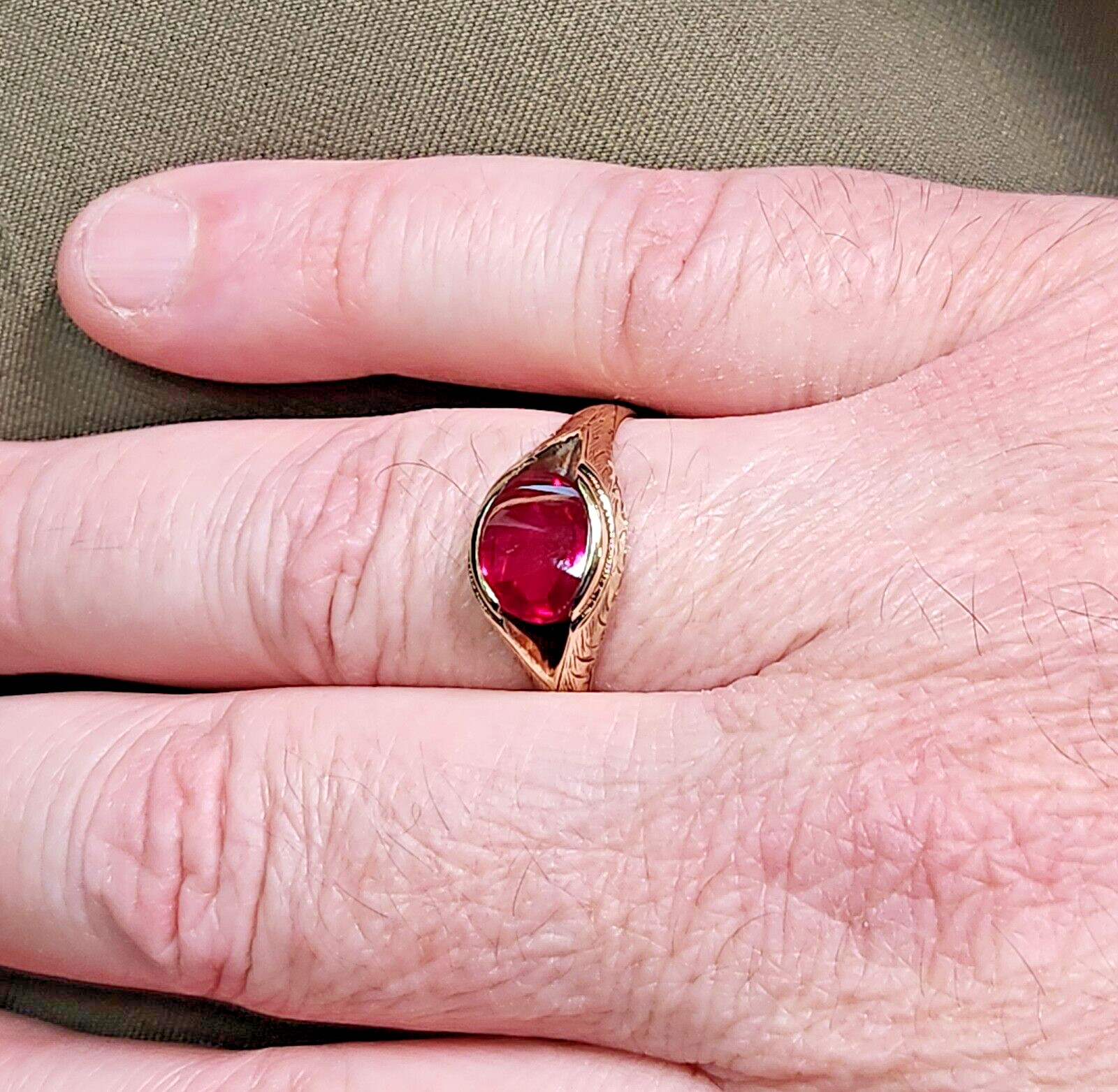 1940s 13k Gold Lab Created Ruby Split Shank Semi … - image 12