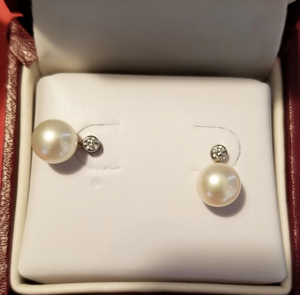 New Helzberg Sterling Silver 925 7mm Pearl abd CZ Post Pierced Earrings - Image 4 of 4