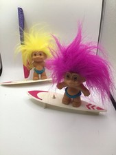 Vintage 1990s Troll Dolls On Surfboard Pink Yellow Hair
