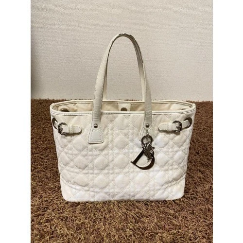 Sac fourre tout Christian Dior Panarea Cannage Stitch ivoire, blanc utilisé du Japon