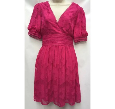 Neu Lipsy Größe 14 P rosa bestickt Burnout Skater Ballkleid Puffärmel Party