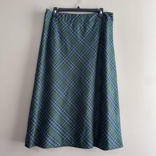 Pendleton Vintage Virgin Wool Green Blue Plaid Academia Midi Skirt Womens 14