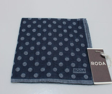 Roda NWT 100 Cotton Pocket Square In Medium Blue w/ Blue Polka Dots