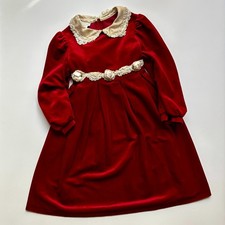 Vintage Bonnie Jean Girls Dress Red Velvet Roses Lace Sz 5 Cream Party Holiday