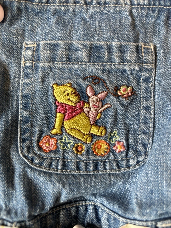 Vintage 2000s Y2K Winnie The Pooh Denim Overall Dress Set Butterfly 4T - Image 3 of 4