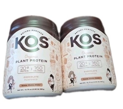 Kos Organic Plant Protein 13.75oz  390g (0.85) Chocolate Flavored, exp 03/25