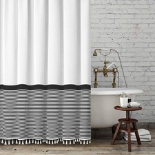 Black and White Shower Curtain Striped with Tassels for Bathroom Decor,Heavy