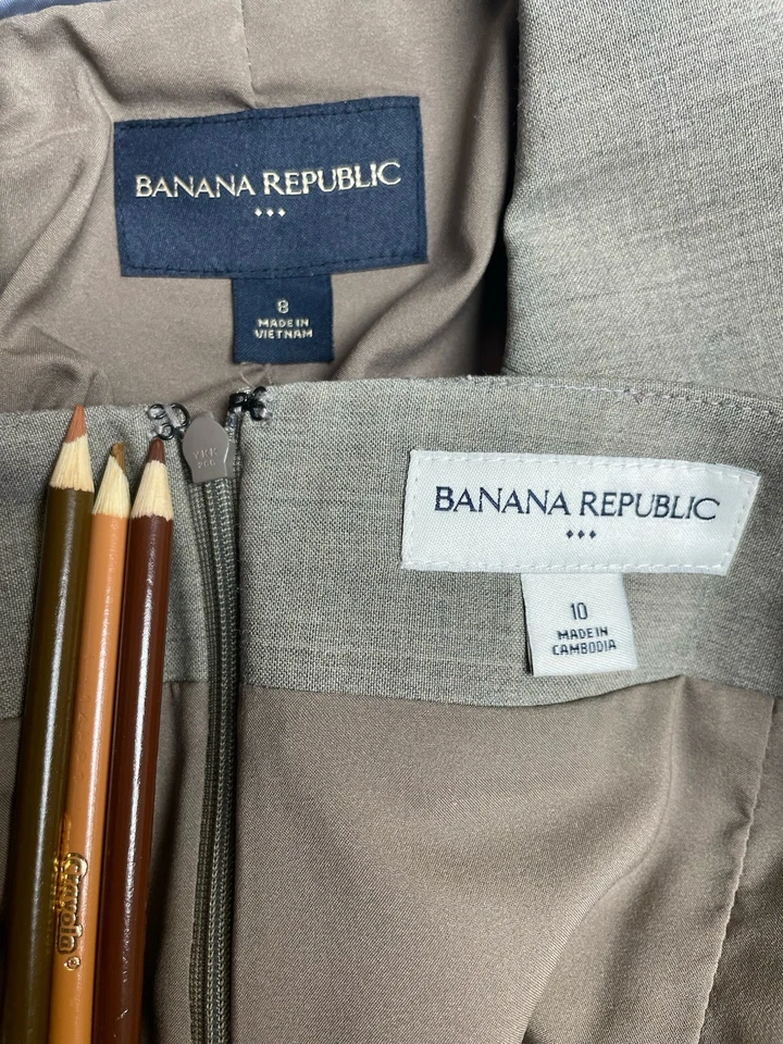 NEW Banana Republic Skirt Suit Size 8 Two Piece Set Beige Wool Blend Pockets NEW - Image 2 of 4