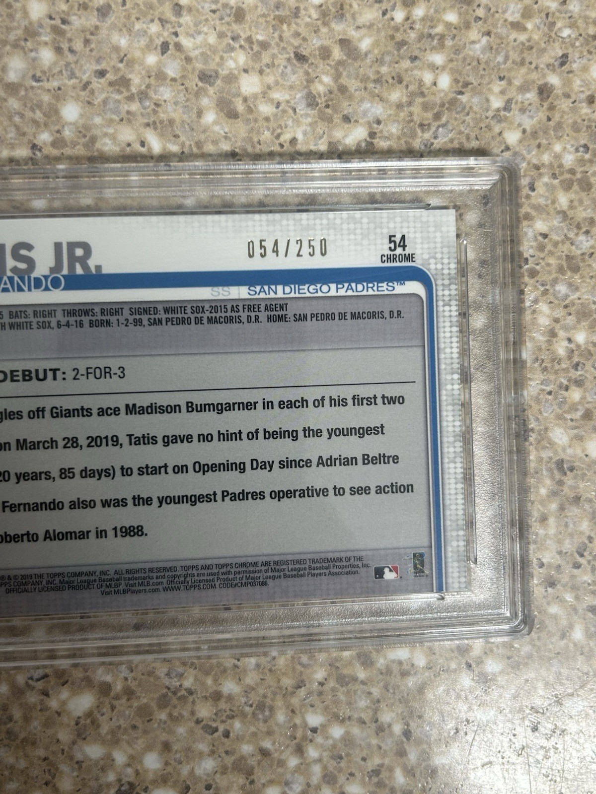 2019 TOPPS CHROME/ FERNANDO TATIS JR/ UPDATE-REFRACTOR 54/250/ PSA 10 view 2