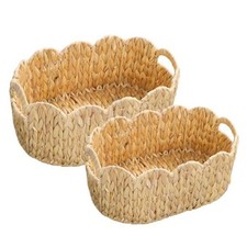 Scalloped Basket,Water Hyacinth Basket for Organizing and Decor,Hand-Woven Oval
