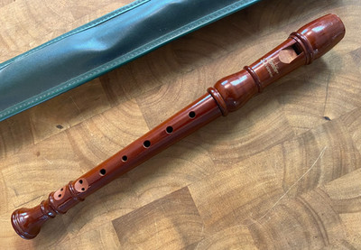 Schreiber Recorder, Brown Wood, High Polish, With Case, Made in Germany
