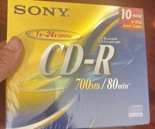 Sony CD-R Disks 10 Pack Jewel Cases 700mb/80 min Disc Recordable 10CD Sealed 