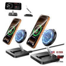 Magnetic Wireless Charger, 2 Pack 15W Foldable Fast Charging Stand for Black