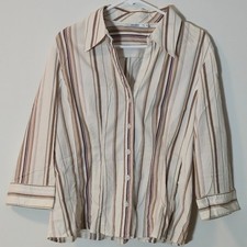 Rickis Size 18 Purple Pink Brown Striped Button Down Officecore Soft Corporate