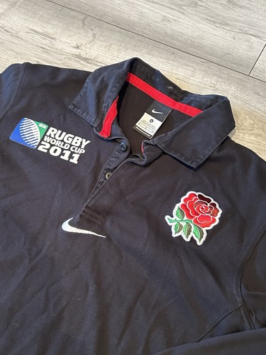 Nike England Rugby World Cup 2011 Long Sleeve Polo Shirt Jersey Black Size M - Picture 2 of 7