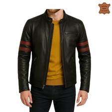 Men's Leather Jacket Black Motorcycle Biker Real Lambskin Genuine Coat Stylish