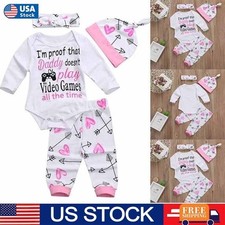 Newborn Baby Girls Outfit Long Sleeve Romper Tops Pants Headband Sets
