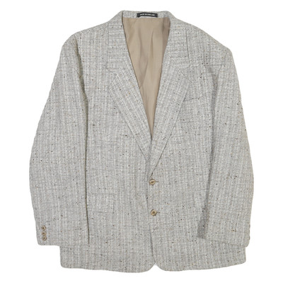 Herren Beige Wollmischung Kariert Blazer Sakko L Classic Fit Knopfverschluss Lang