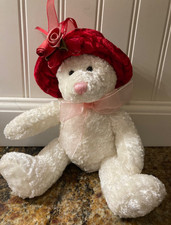 DanDee Collector  s Choice White Bear with Red Hat with Ribbons 7  Valentine  s