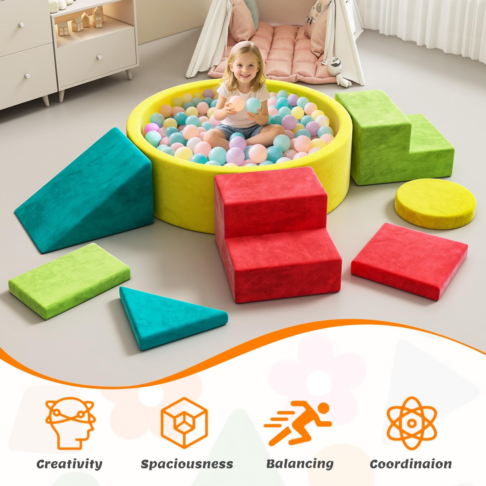 8-Piece Foam Climbing Blocks with Ball Pit for Toddlers 1-3, Soft Play Toddle...