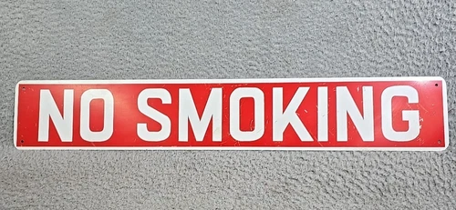 Vintage NO SMOKING Tin Metal Sign Door Wall Hanger Collectible Red & White 23.5"